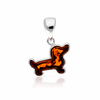 925 Sterling Silver & Genuine Baltic Amber Sausage Dog Pendant - BT205