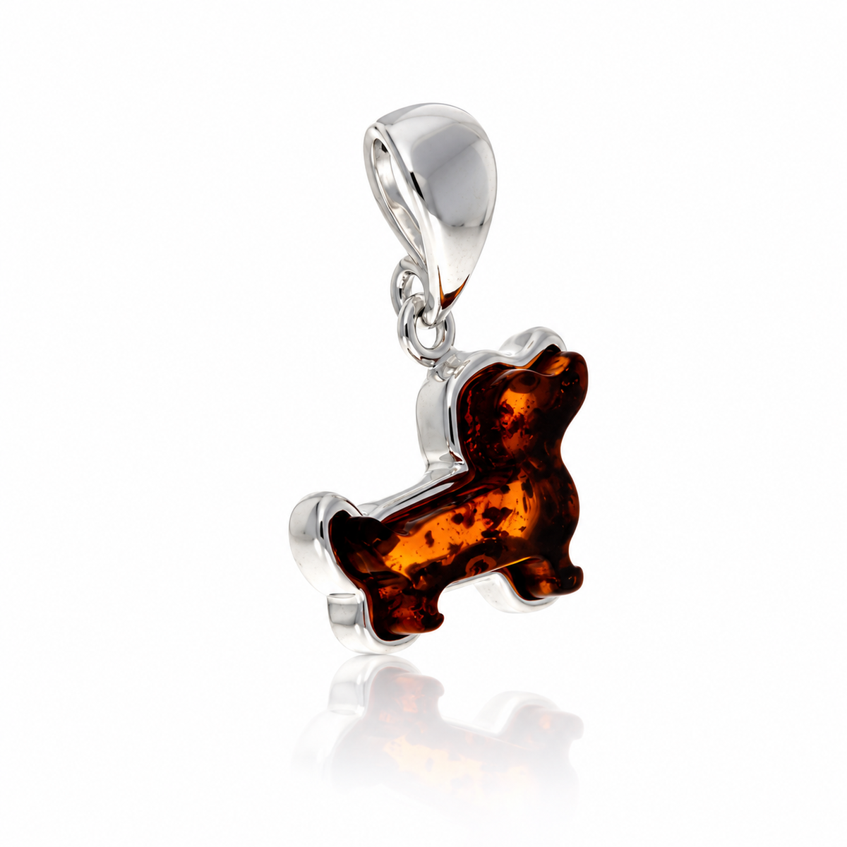 925 Sterling Silver & Genuine Baltic Amber Sausage Dog Pendant - BT205
