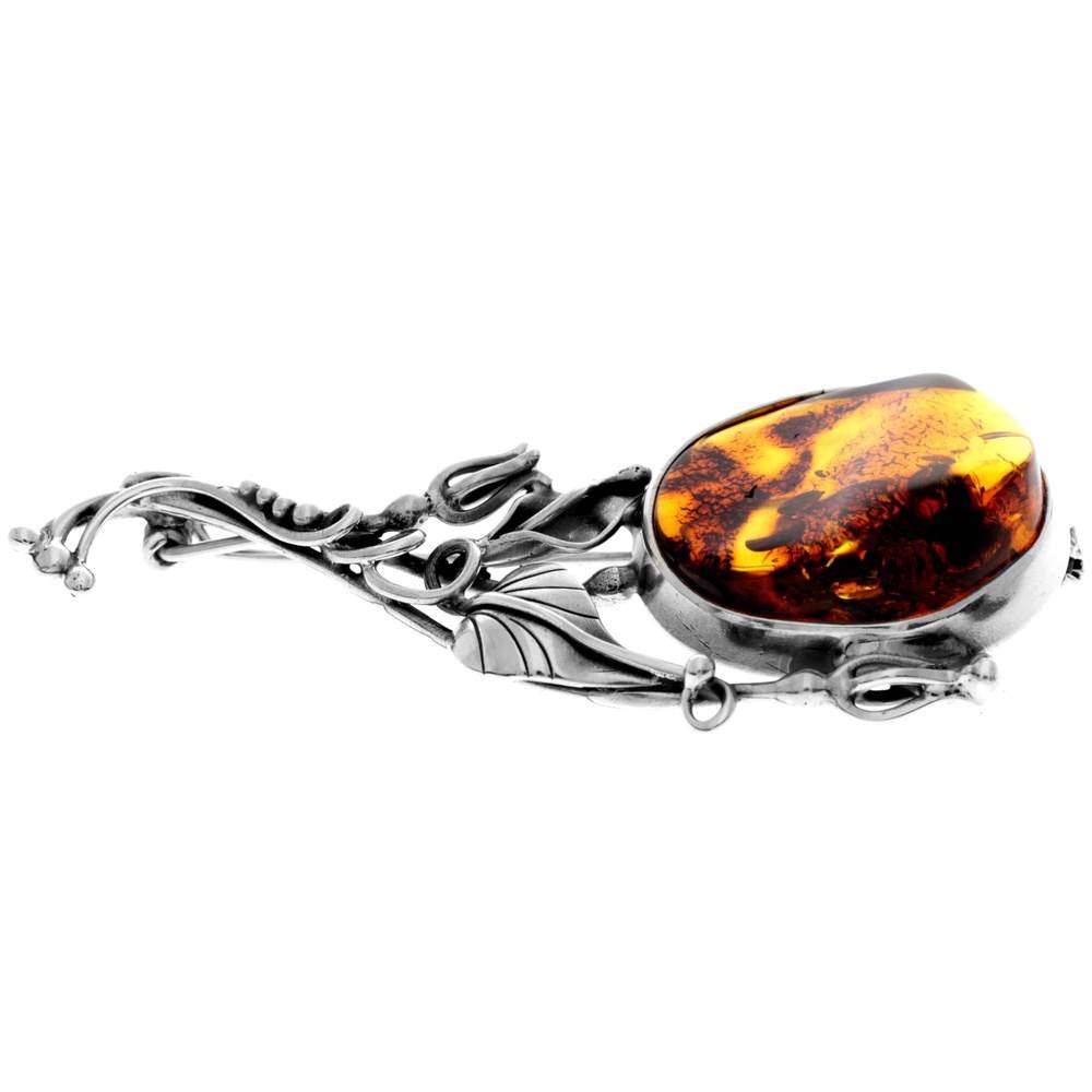 925 Sterling Silver & Baltic Amber Unique Amber Brooch - BR0151