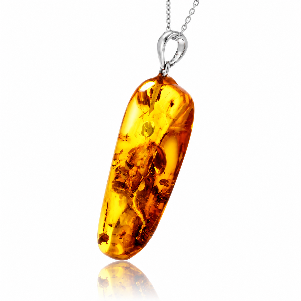 925 Sterling Silver & Genuine Cognac Baltic Amber Exlusive Unique Pendant - C-PD-122