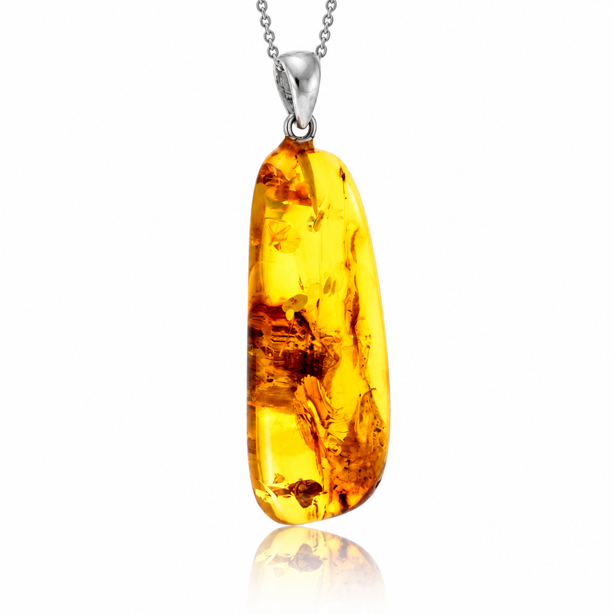 925 Sterling Silver & Genuine Cognac Baltic Amber Exlusive Unique Pendant - C-PD-122
