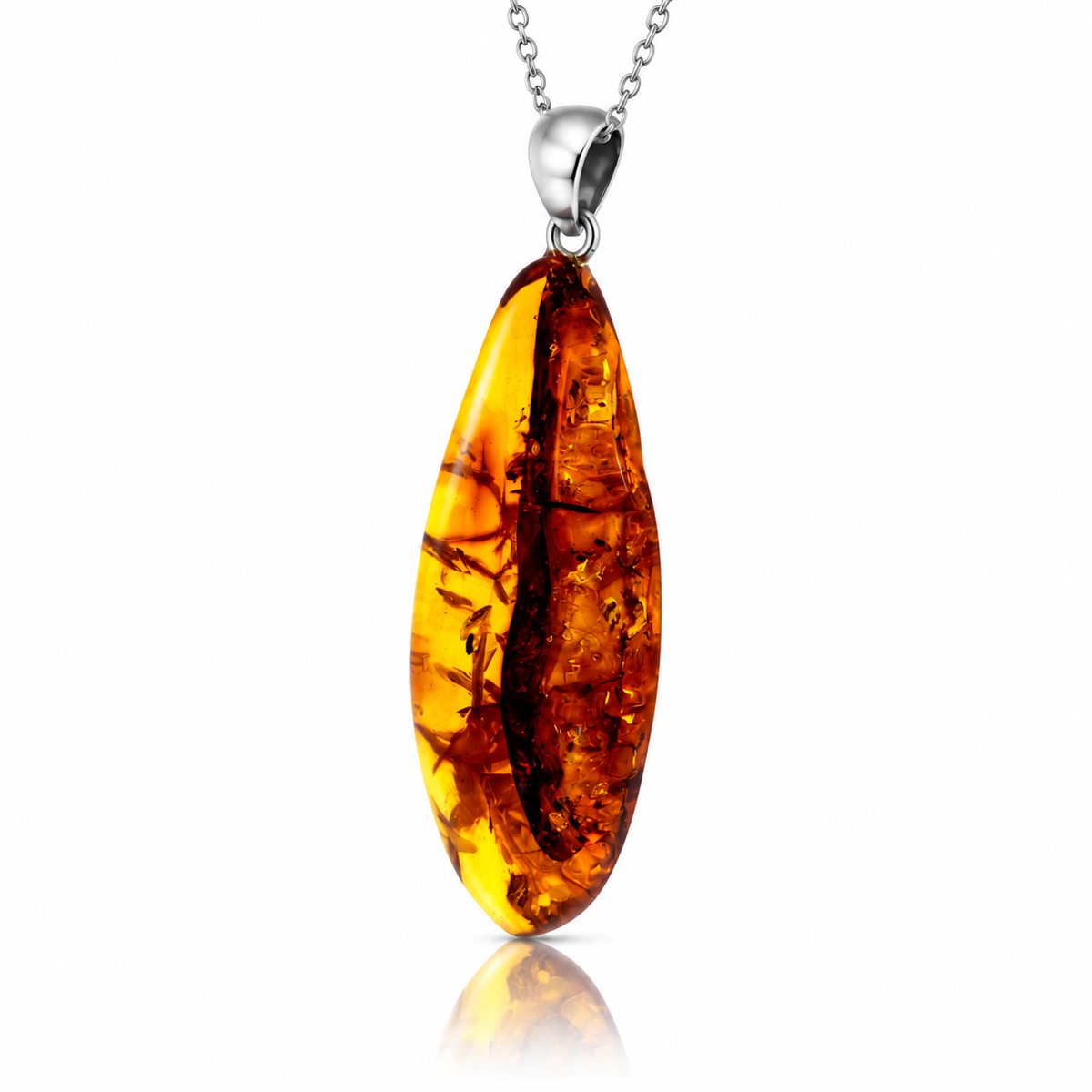 925 Sterling Silver & Genuine Cognac Baltic Amber Exlusive Unique Pendant - C-PD-125