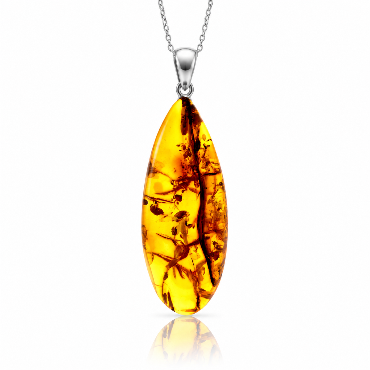 925 Sterling Silver & Genuine Cognac Baltic Amber Exlusive Unique Pendant - C-PD-125