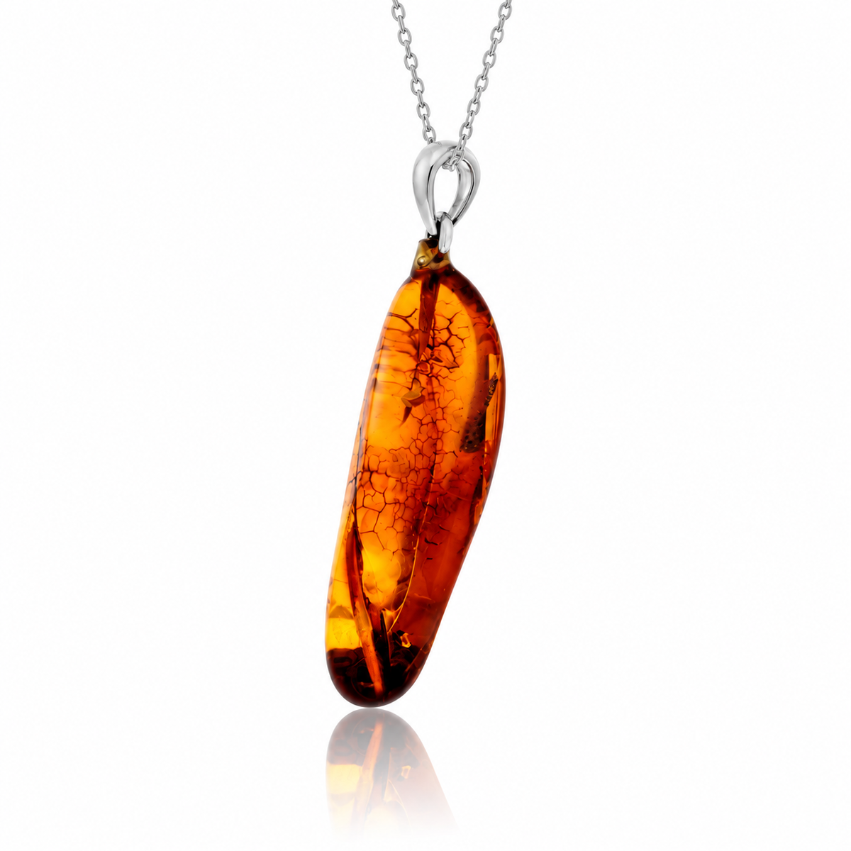925 Sterling Silver & Genuine Cognac Baltic Amber Exlusive Unique Pendant - C-PD-126