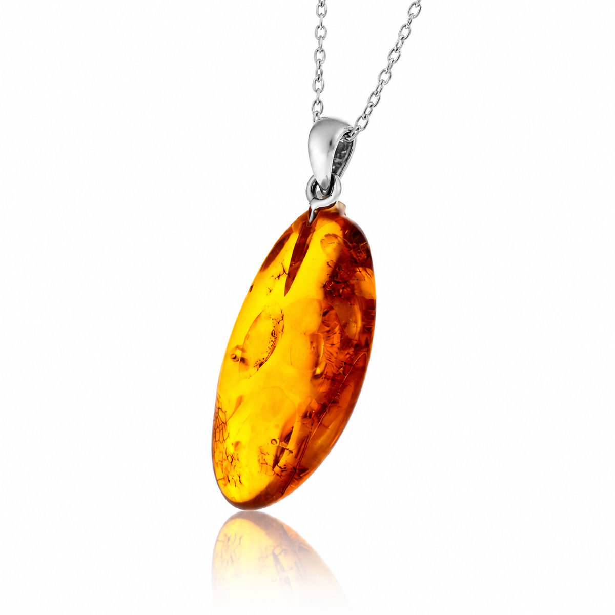 925 Sterling Silver & Genuine Cognac Baltic Amber Exlusive Unique Pendant - C-PD-127
