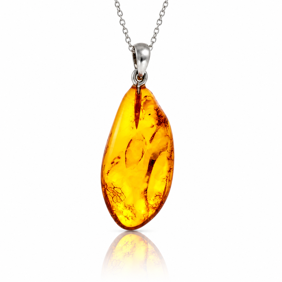 925 Sterling Silver & Genuine Cognac Baltic Amber Exlusive Unique Pendant - C-PD-127