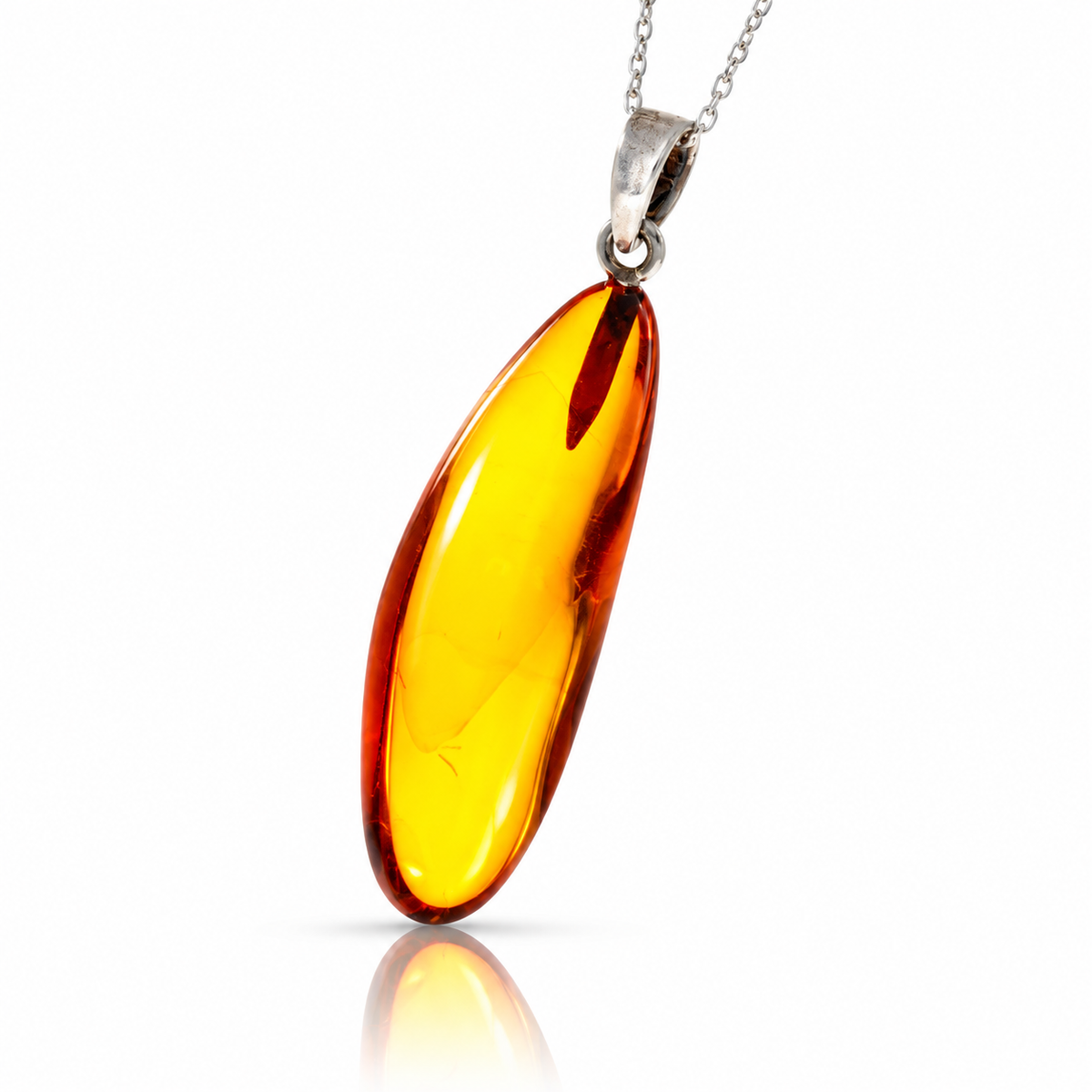 925 Sterling Silver & Genuine Cognac Baltic Amber Exlusive Unique Pendant - C-PD-128