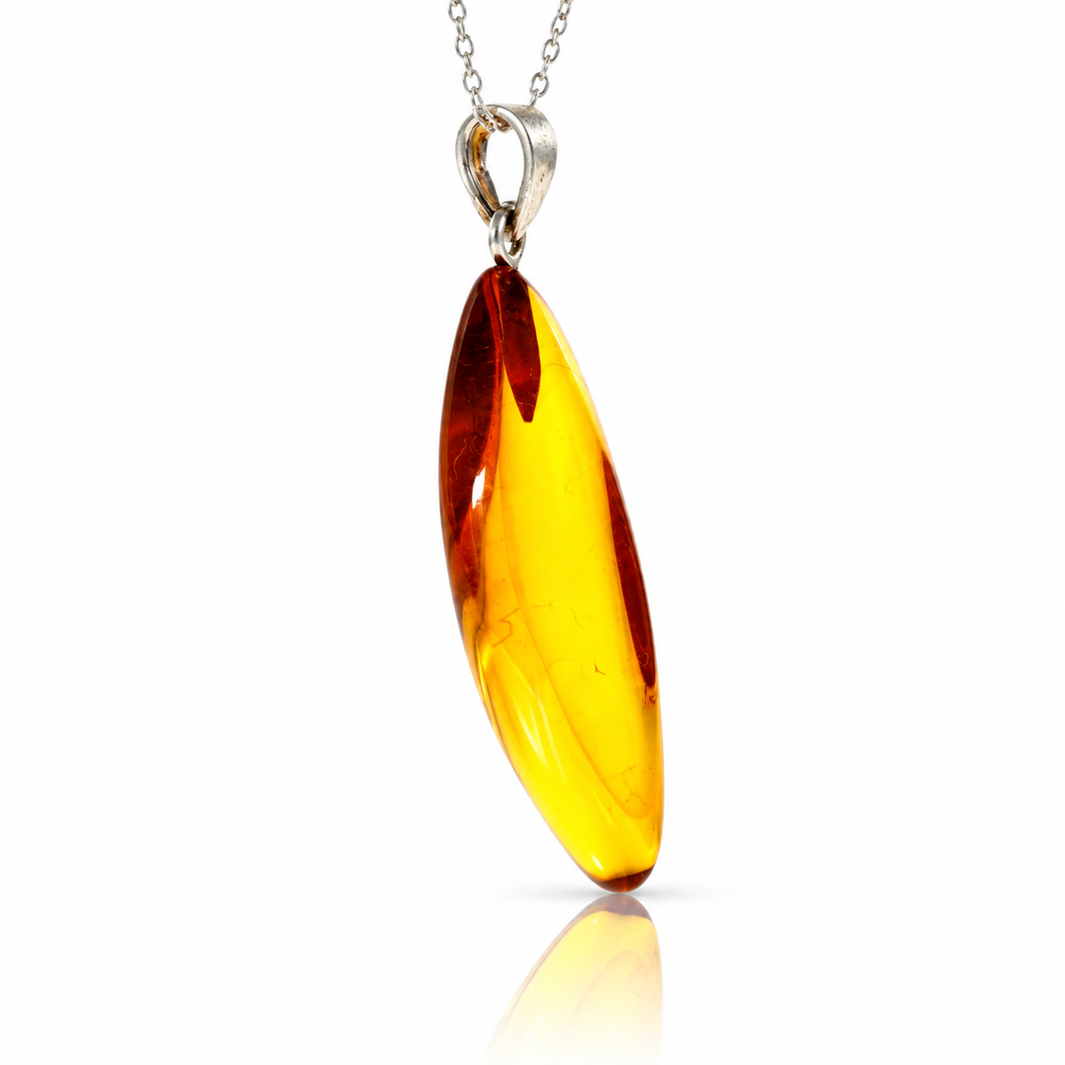 925 Sterling Silver & Genuine Cognac Baltic Amber Exlusive Unique Pendant - C-PD-128