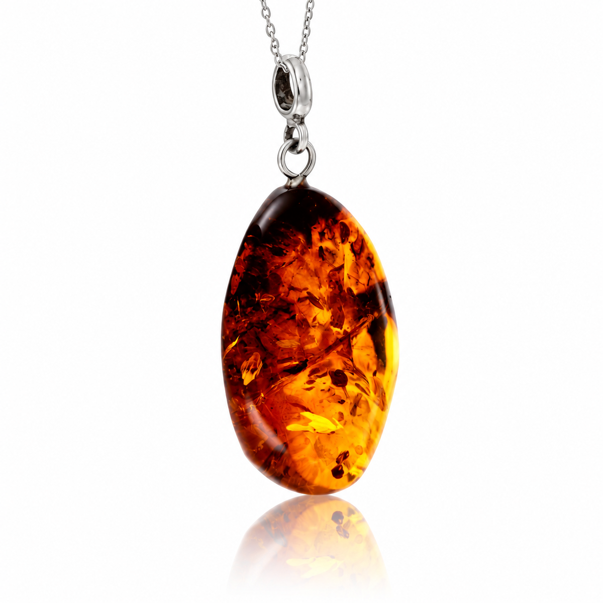 925 Sterling Silver & Genuine Cognac Baltic Amber Exlusive Unique Pendant - C-PD-129