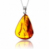 925 Sterling Silver & Genuine Cognac Baltic Amber Exlusive Unique Pendant - C-PD-130