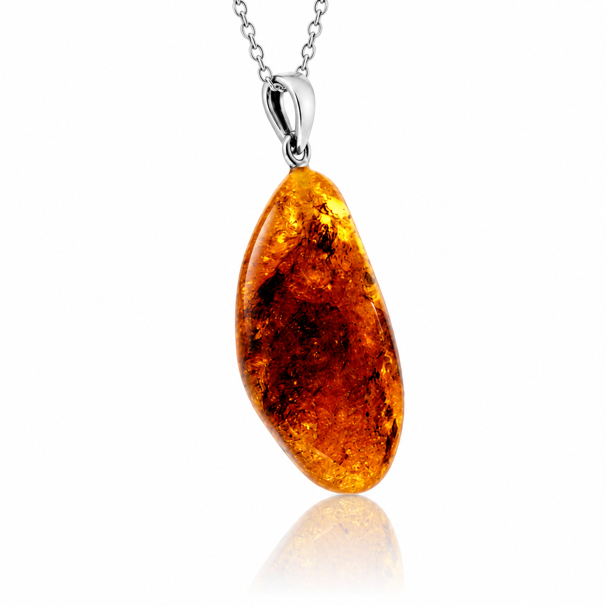 925 Sterling Silver & Genuine Cognac Baltic Amber Exlusive Unique Pendant - C-PD-132
