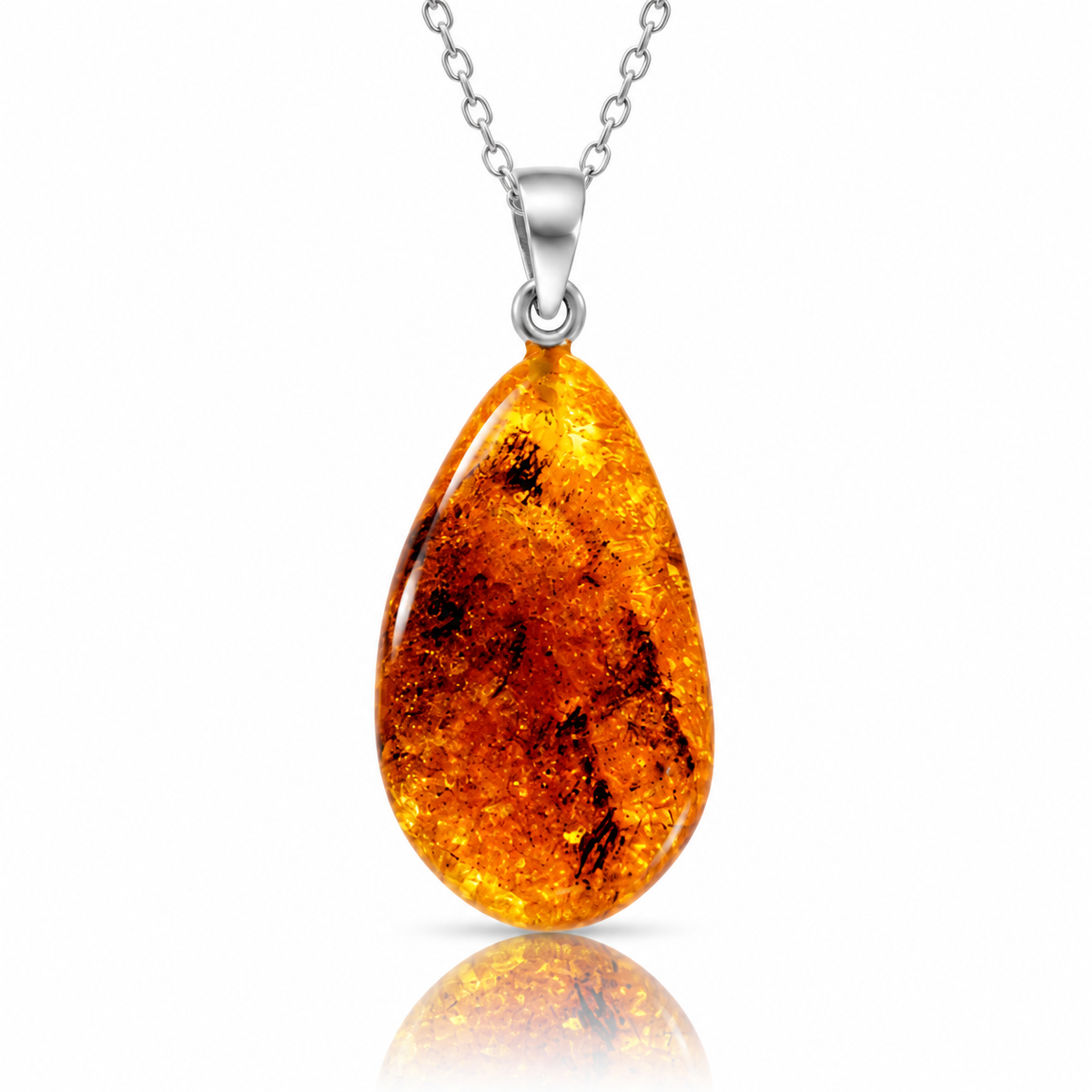 925 Sterling Silver & Genuine Cognac Baltic Amber Exlusive Unique Pendant - C-PD-132