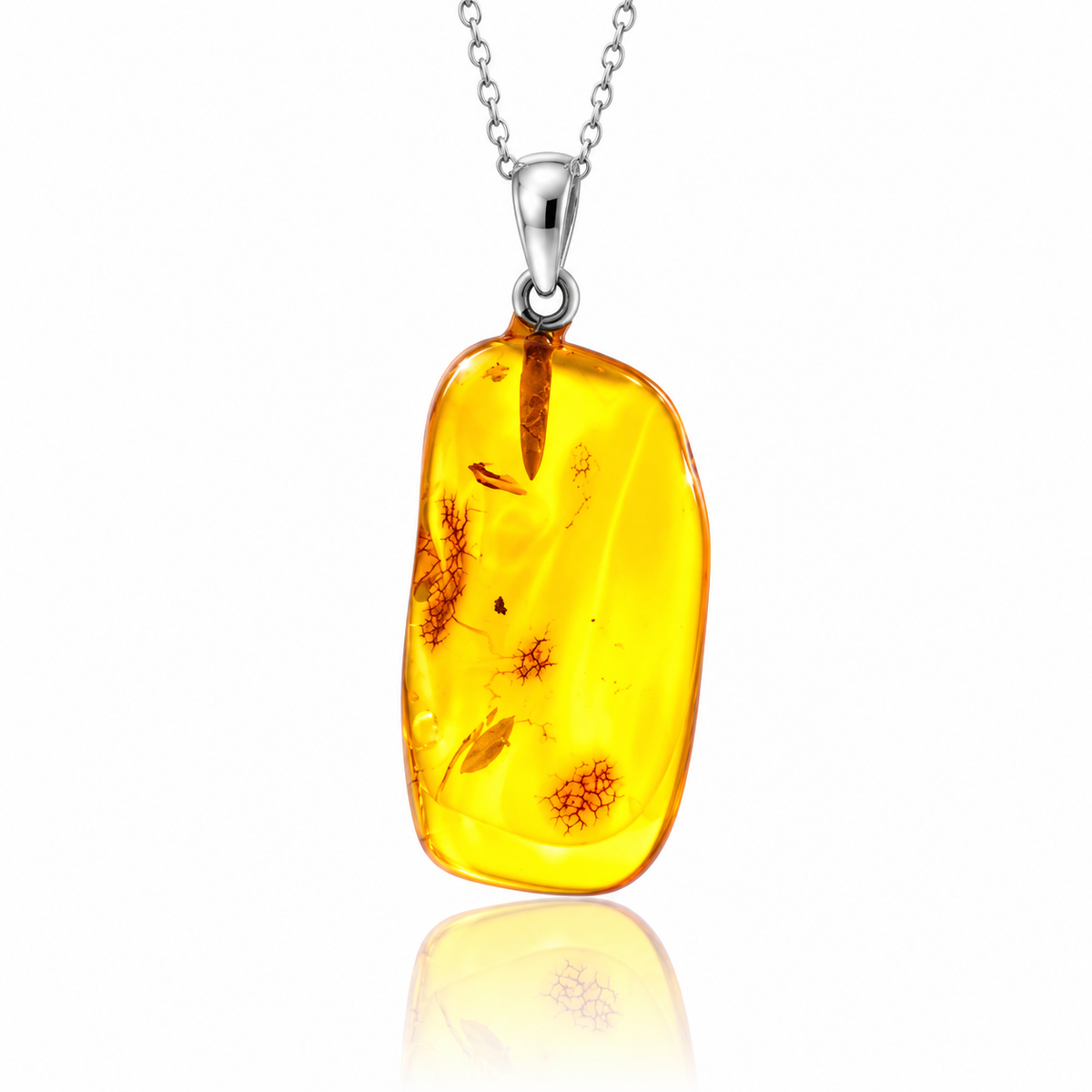 925 Sterling Silver & Genuine Cognac Baltic Amber Exlusive Unique Pendant - C-PD-137