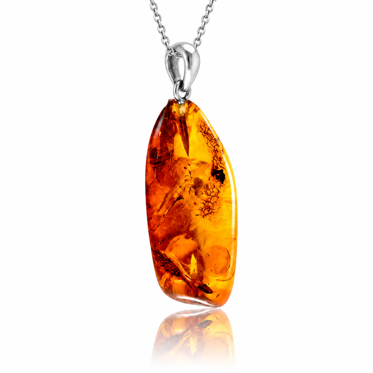 925 Sterling Silver & Genuine Cognac Baltic Amber Exlusive Unique Pendant - C-PD-138