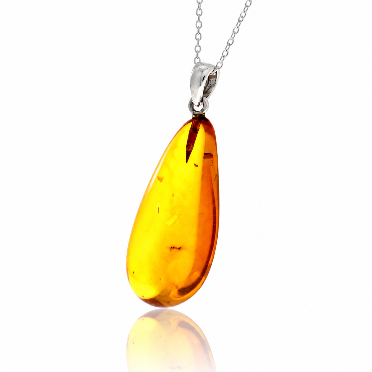 925 Sterling Silver & Genuine Cognac Baltic Amber Exlusive Unique Pendant - C-PD-139