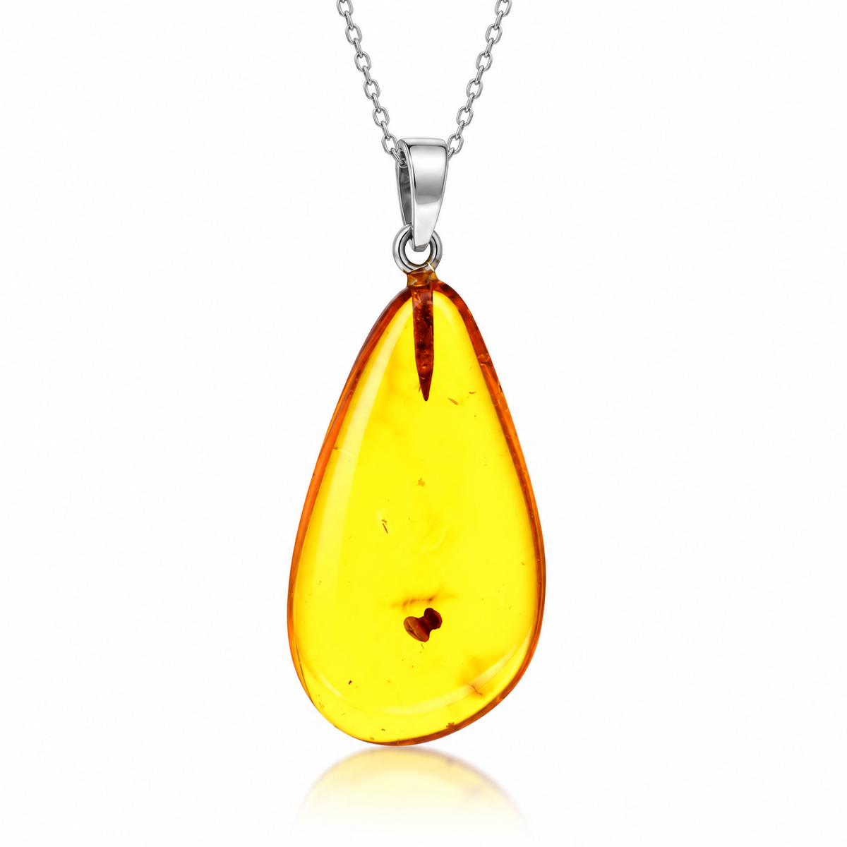 925 Sterling Silver & Genuine Cognac Baltic Amber Exlusive Unique Pendant - C-PD-139