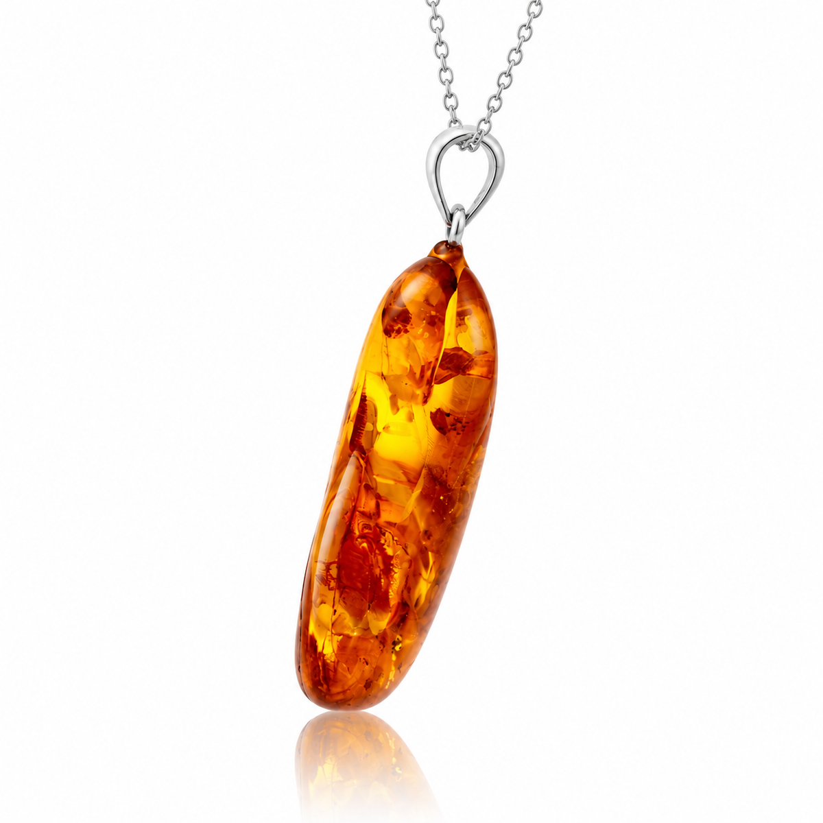 925 Sterling Silver & Genuine Cognac Baltic Amber Exlusive Unique Pendant - C-PD-140