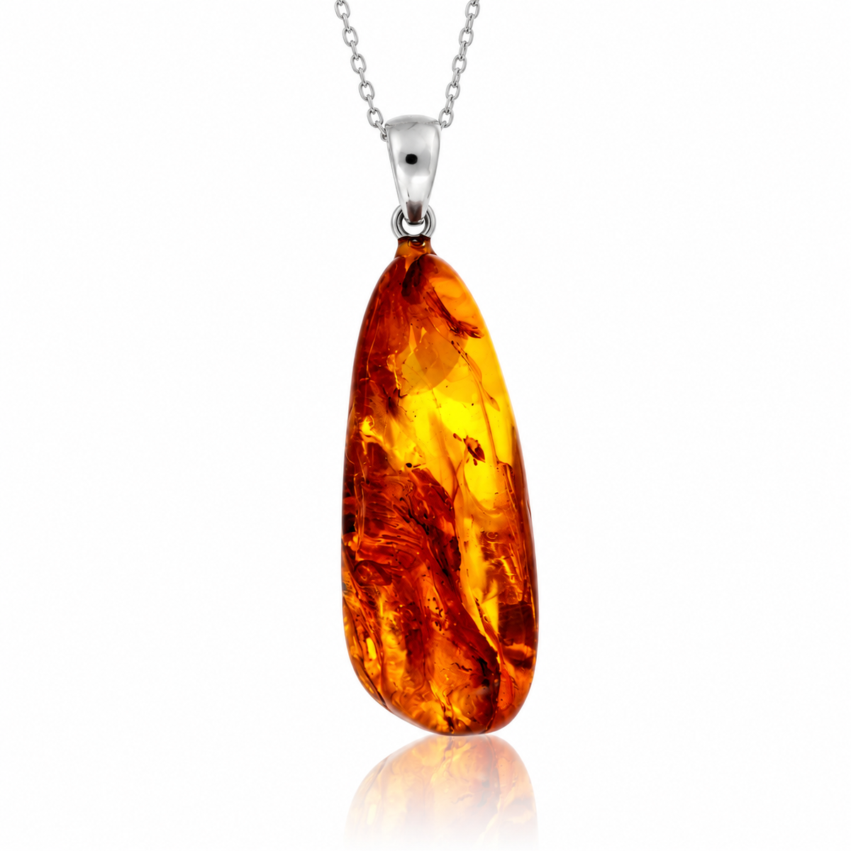 925 Sterling Silver & Genuine Cognac Baltic Amber Exlusive Unique Pendant - C-PD-140