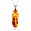 925 Sterling Silver & Genuine Cognac Baltic Amber Exlusive Unique Pendant - C-PD-140