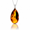 925 Sterling Silver & Genuine Cognac Baltic Amber Exlusive Unique Pendant - C-PD-142