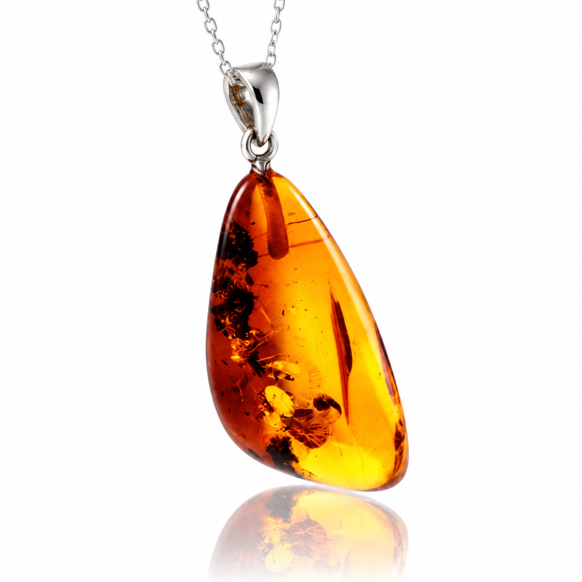 925 Sterling Silver & Genuine Cognac Baltic Amber Exlusive Unique Pendant - C-PD-144