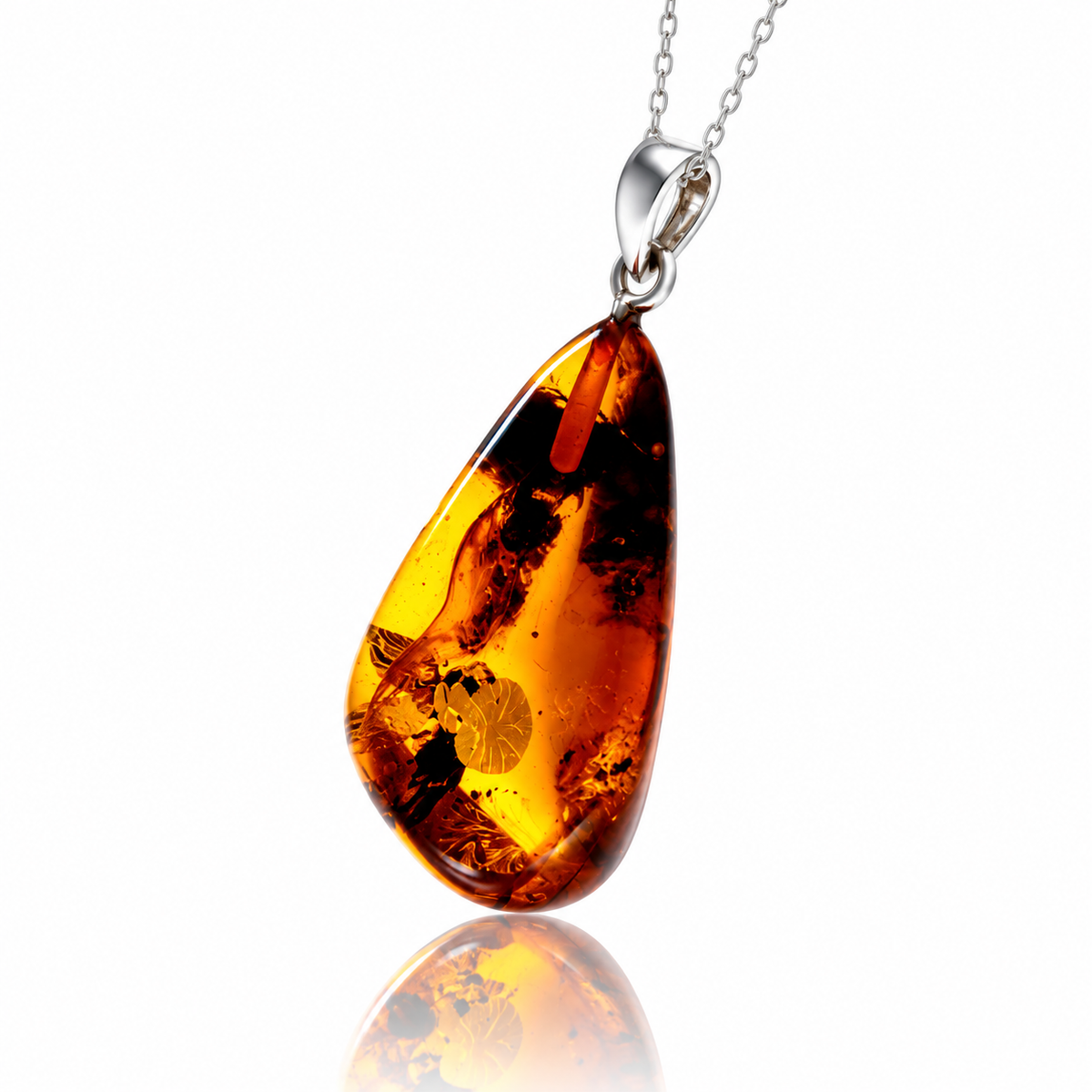 925 Sterling Silver & Genuine Cognac Baltic Amber Exlusive Unique Pendant - C-PD-144
