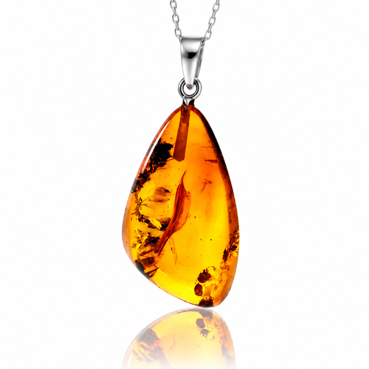 925 Sterling Silver & Genuine Cognac Baltic Amber Exlusive Unique Pendant - C-PD-144