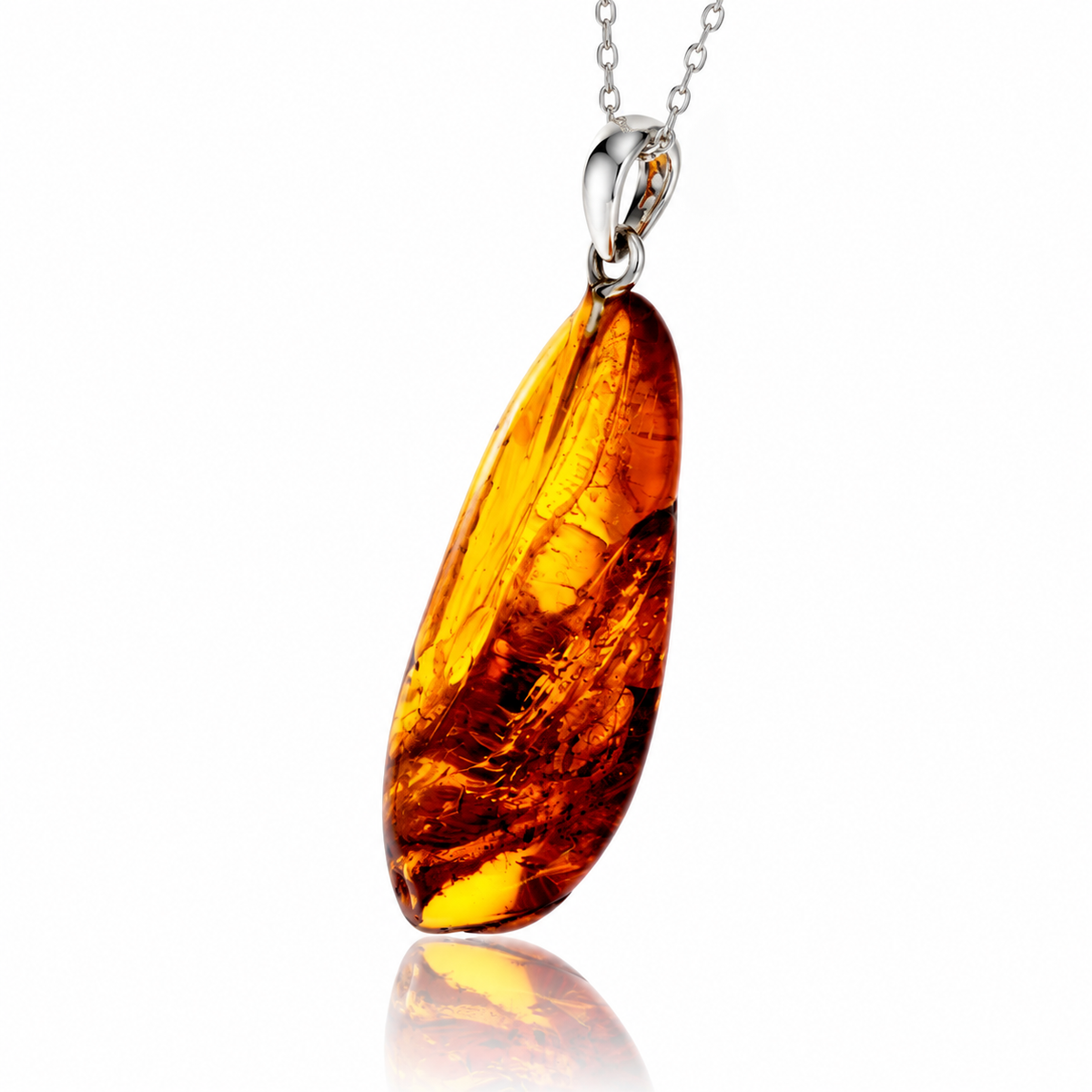925 Sterling Silver & Genuine Cognac Baltic Amber Exlusive Unique Pendant - C-PD-145