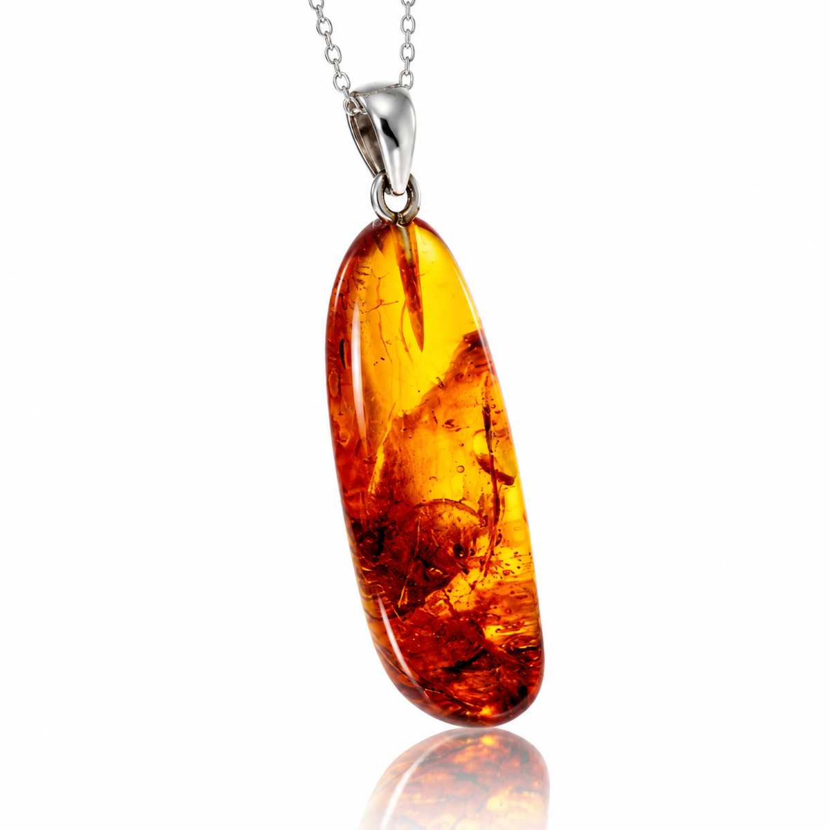 925 Sterling Silver & Genuine Cognac Baltic Amber Exlusive Unique Pendant - C-PD-145