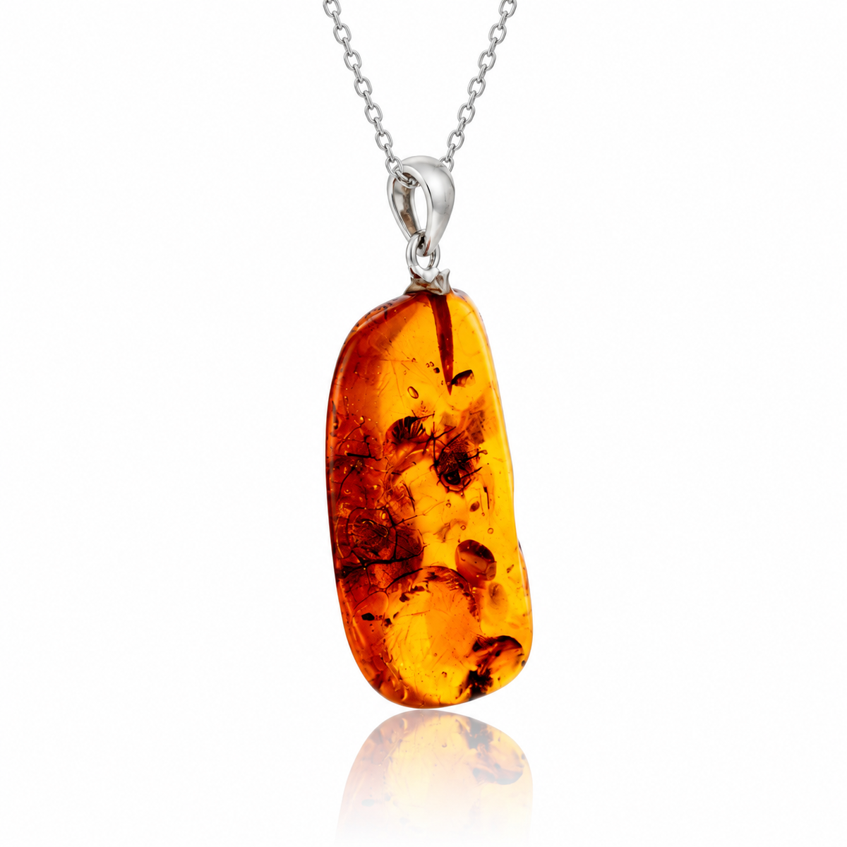 925 Sterling Silver & Genuine Cognac Baltic Amber Exlusive Unique Pendant - C-PD-148