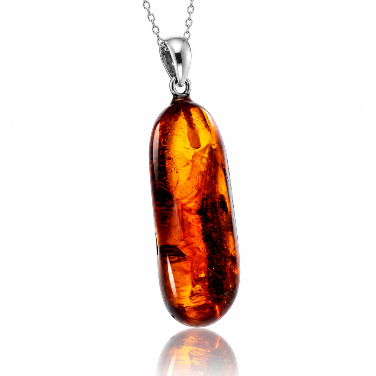 925 Sterling Silver & Genuine Cognac Baltic Amber Exlusive Unique Pendant - C-PD-149