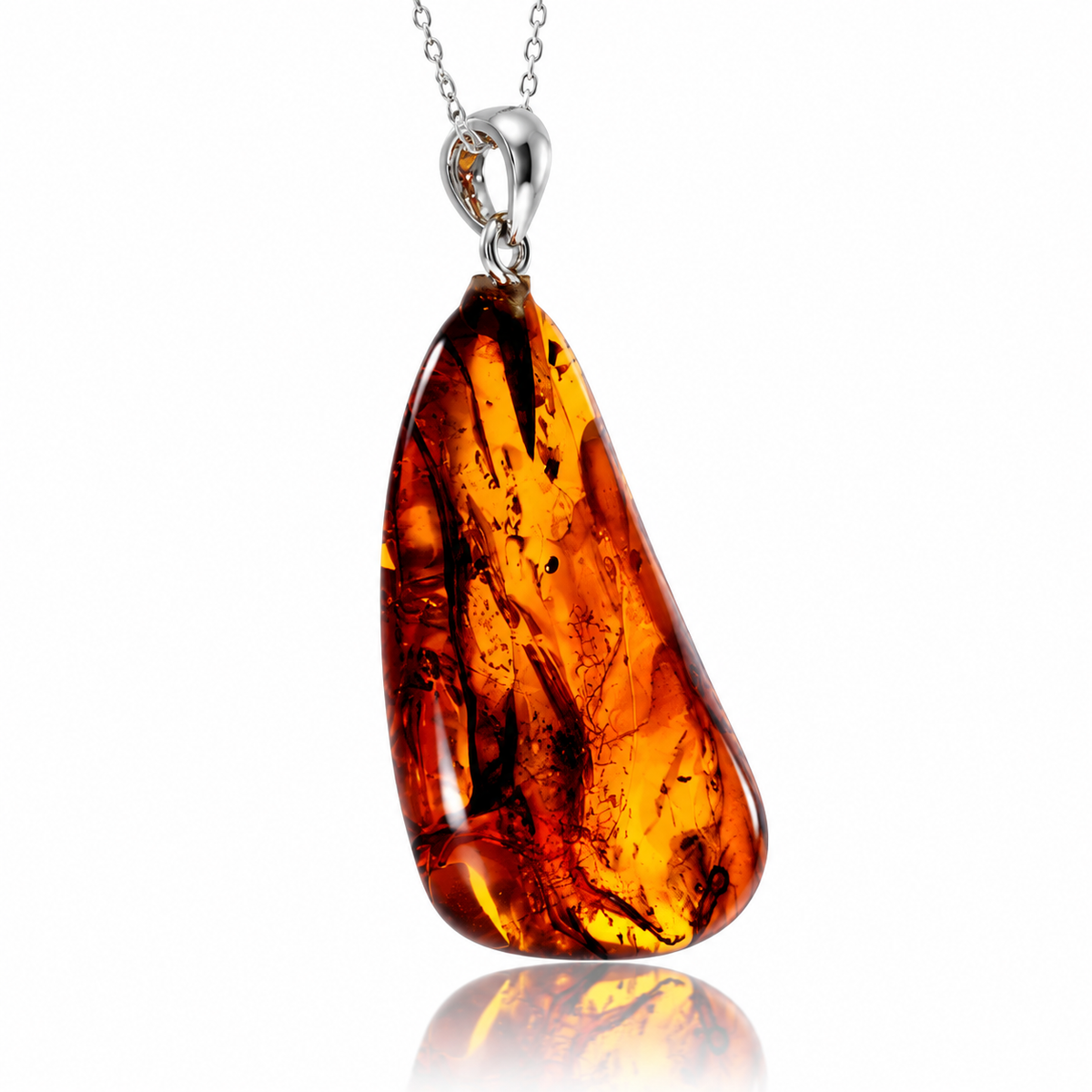 925 Sterling Silver & Genuine Cognac Baltic Amber Exlusive Unique Pendant - C-PD-150
