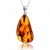 925 Sterling Silver & Genuine Cognac Baltic Amber Exlusive Unique Pendant - C-PD-150