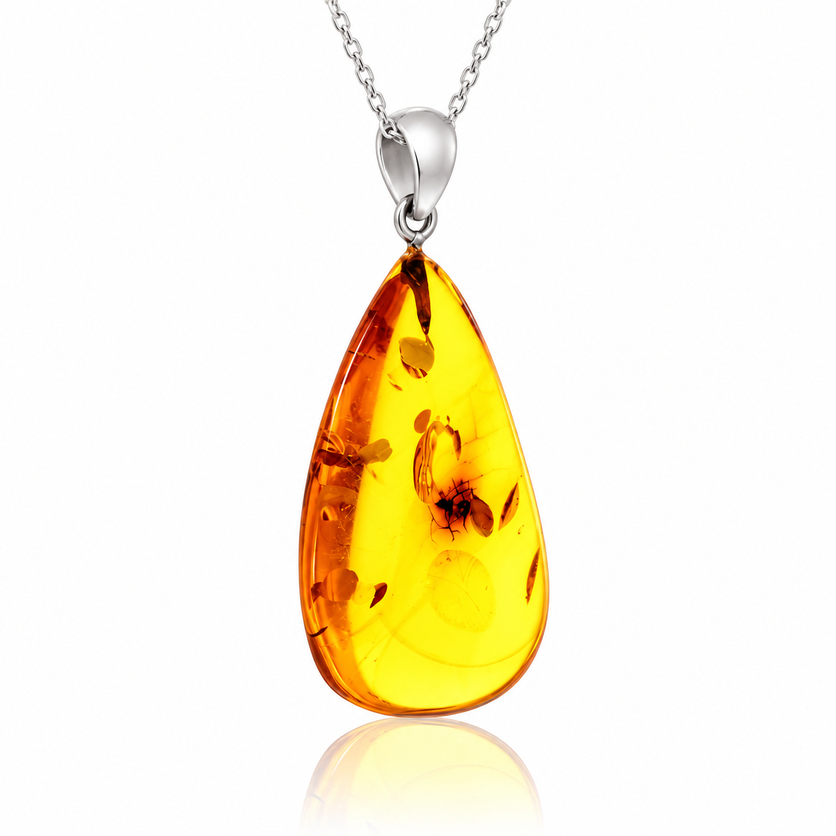 925 Sterling Silver & Genuine Cognac Baltic Amber Exlusive Unique Pendant - C-PD-151