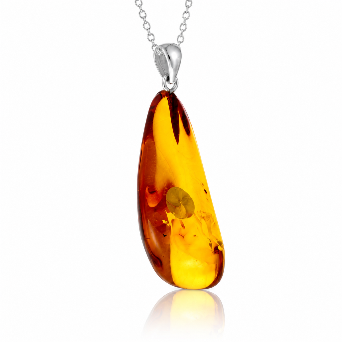 925 Sterling Silver & Genuine Cognac Baltic Amber Exlusive Unique Pendant - C-PD-152