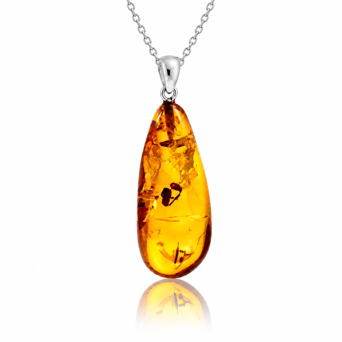 925 Sterling Silver & Genuine Cognac Baltic Amber Exlusive Unique Pendant - C-PD-153
