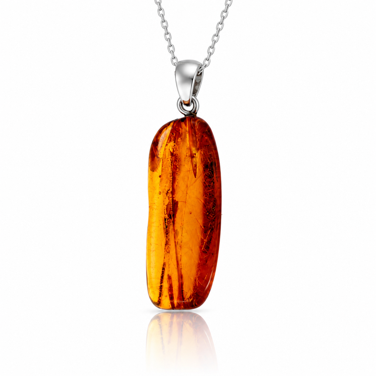 925 Sterling Silver & Genuine Cognac Baltic Amber Exlusive Unique Pendant - C-PD-155