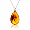 925 Sterling Silver & Genuine Cognac Baltic Amber Exlusive Unique Pendant - C-PD-156