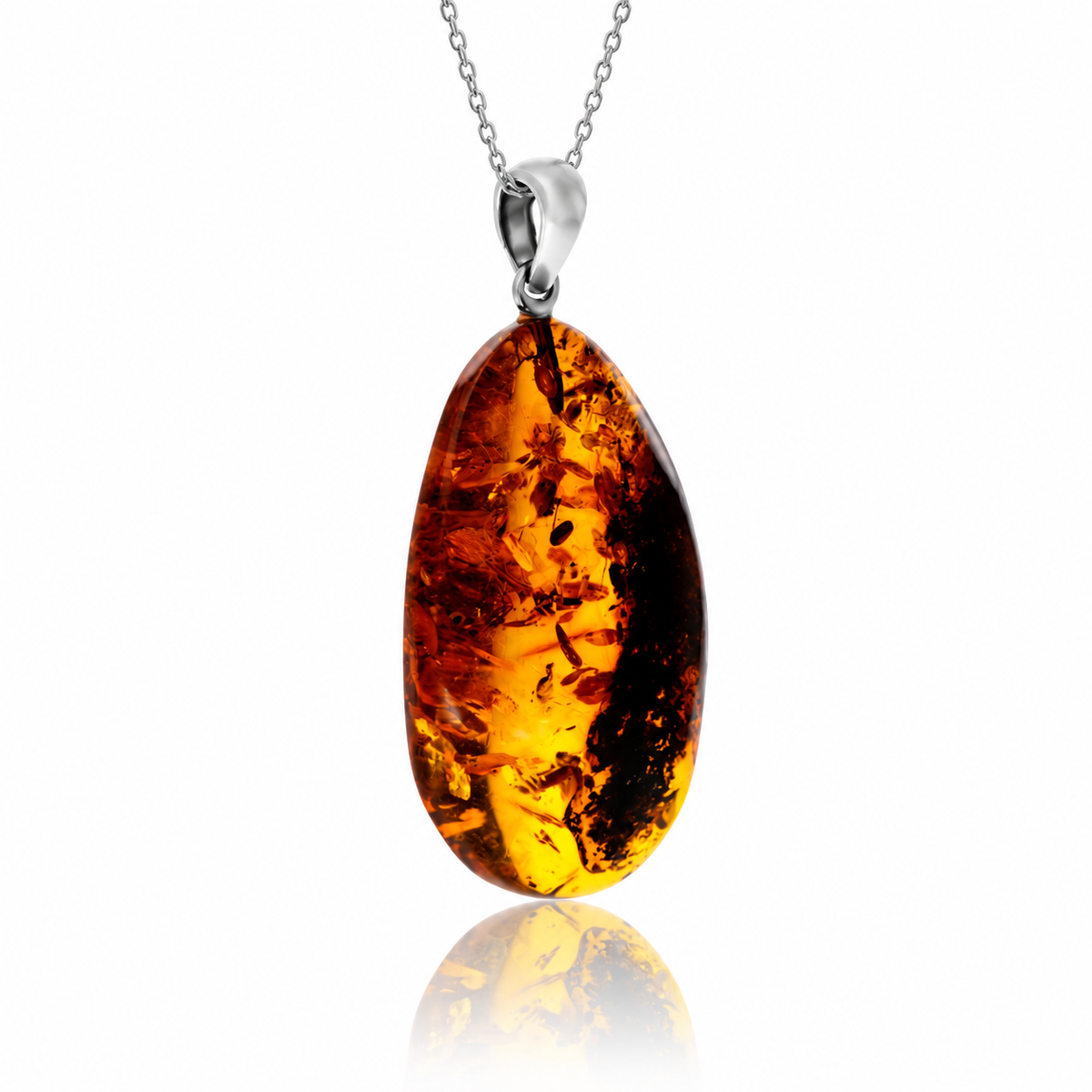 925 Sterling Silver & Genuine Cognac Baltic Amber Exlusive Unique Pendant - C-PD-157