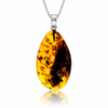 925 Sterling Silver & Genuine Cognac Baltic Amber Exlusive Unique Pendant - C-PD-157