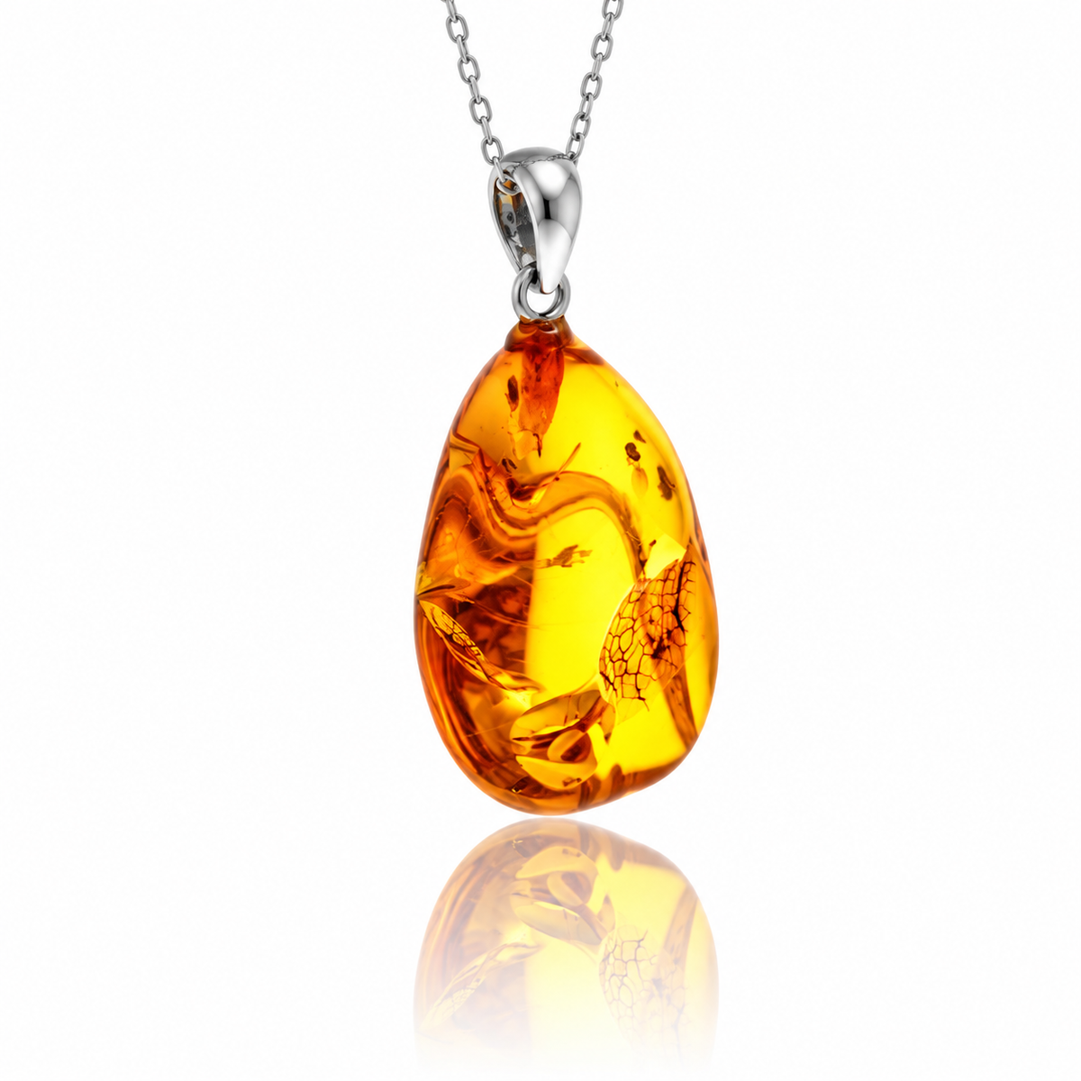925 Sterling Silver & Genuine Cognac Baltic Amber Exlusive Unique Pendant - C-PD-158
