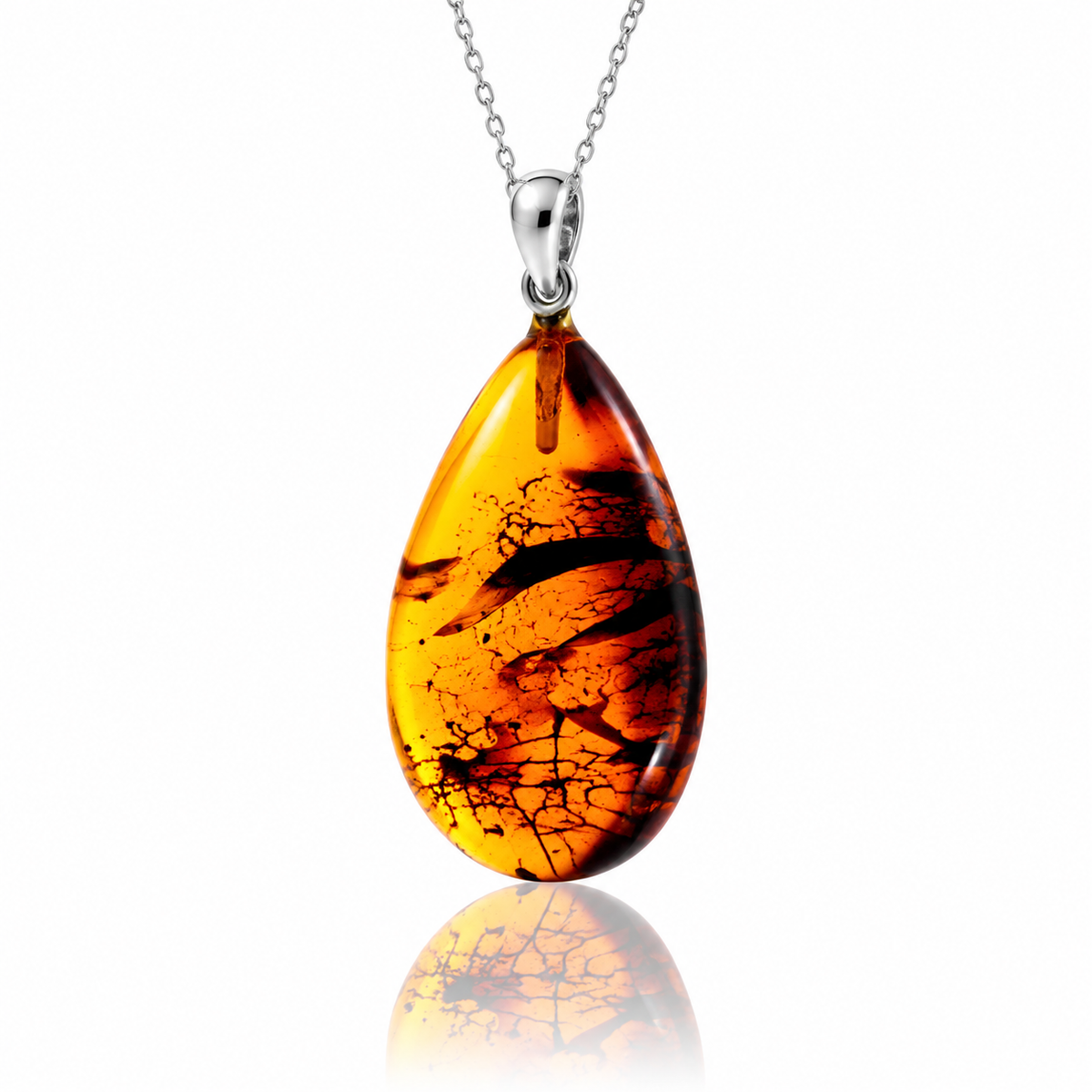 925 Sterling Silver & Genuine Cognac Baltic Amber Exlusive Unique Pendant - C-PD-159