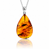 925 Sterling Silver & Genuine Cognac Baltic Amber Exlusive Unique Pendant - C-PD-159