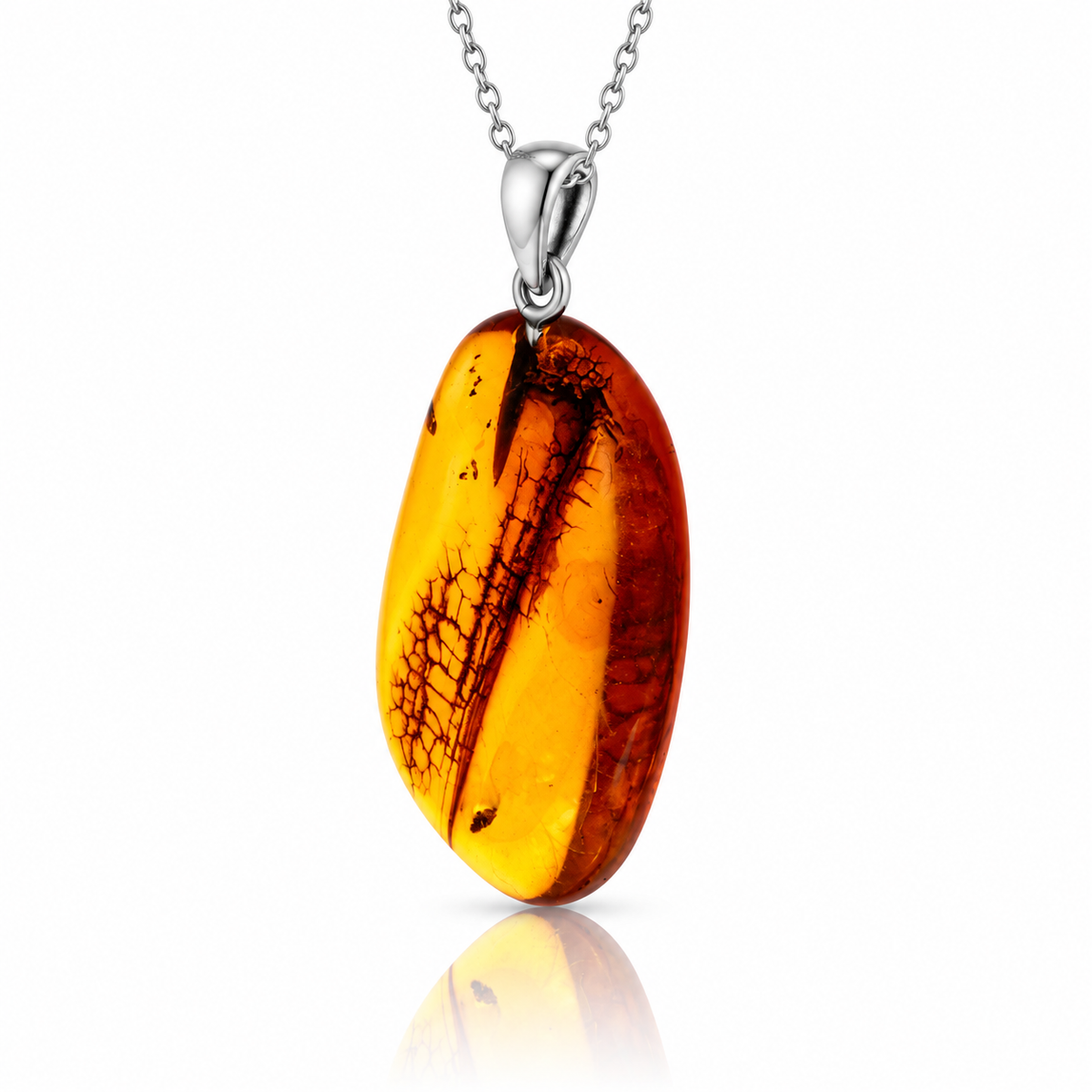 925 Sterling Silver & Genuine Cognac Baltic Amber Exlusive Unique Pendant - C-PD-160