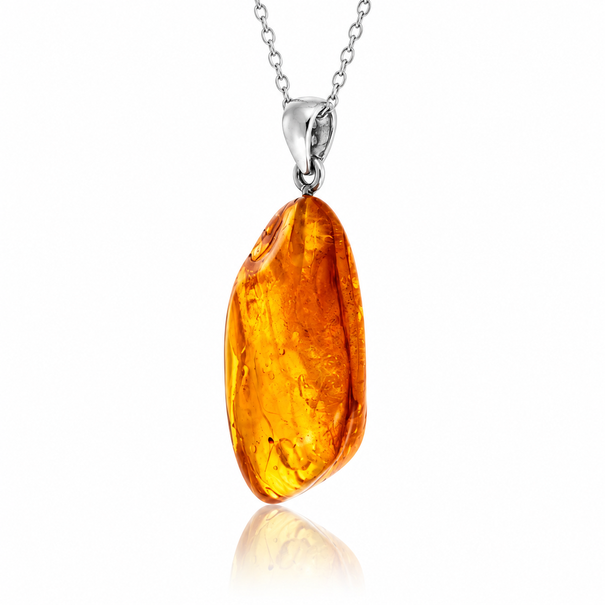 925 Sterling Silver & Genuine Cognac Baltic Amber Exlusive Unique Pendant - C-PD-161