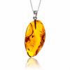 925 Sterling Silver & Genuine Cognac Baltic Amber Exlusive Unique Pendant - C-PD-162