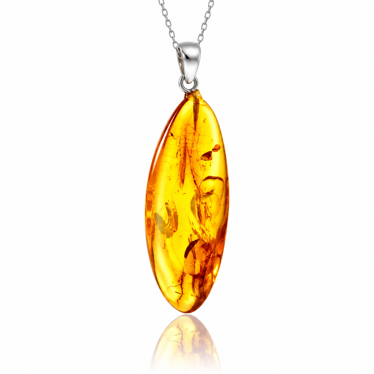 925 Sterling Silver & Genuine Cognac Baltic Amber Exlusive Unique Pendant - C-PD-163