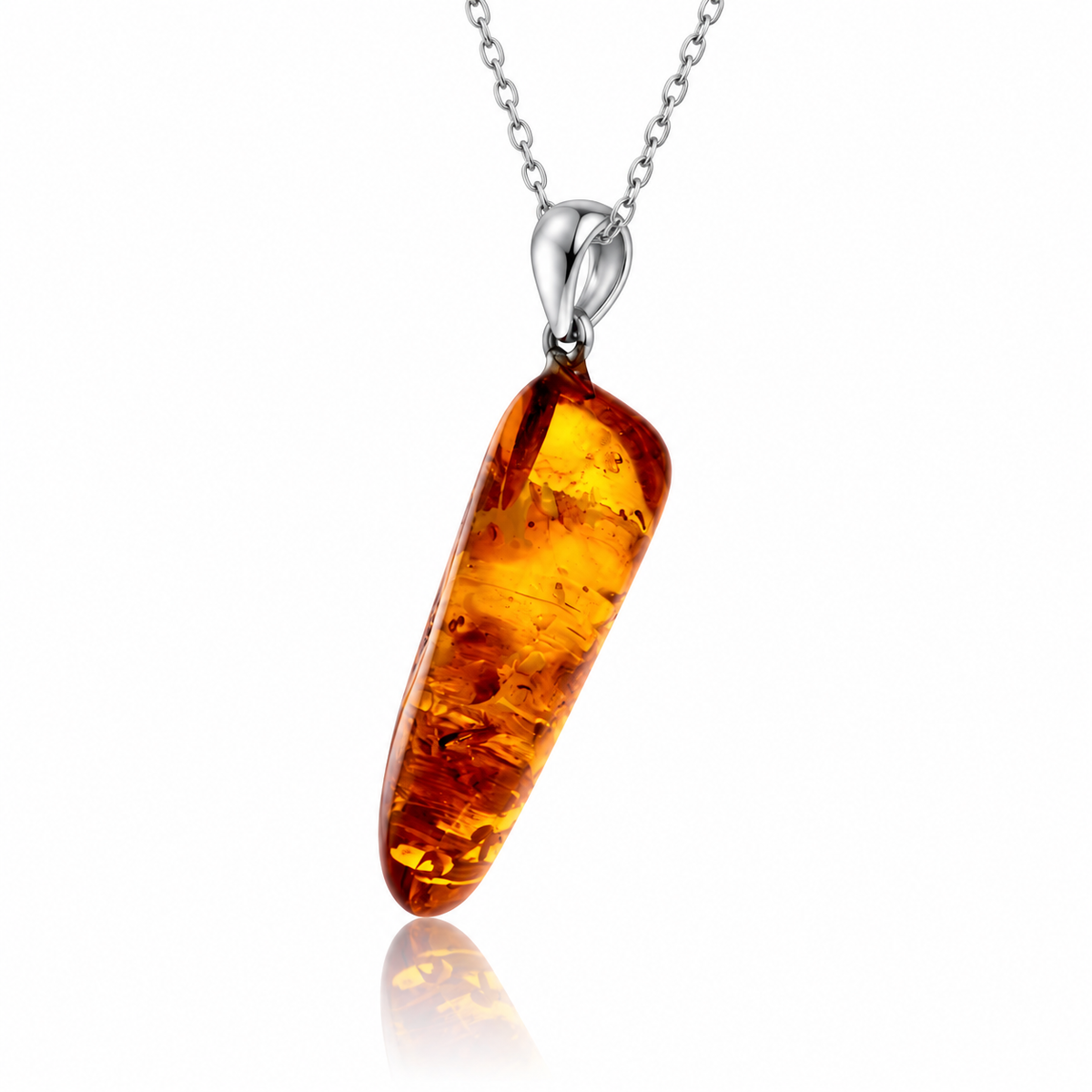 925 Sterling Silver & Genuine Cognac Baltic Amber Exlusive Unique Pendant - C-PD-164