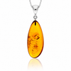 925 Sterling Silver & Genuine Cognac Baltic Amber Exlusive Unique Pendant - C-PD-166