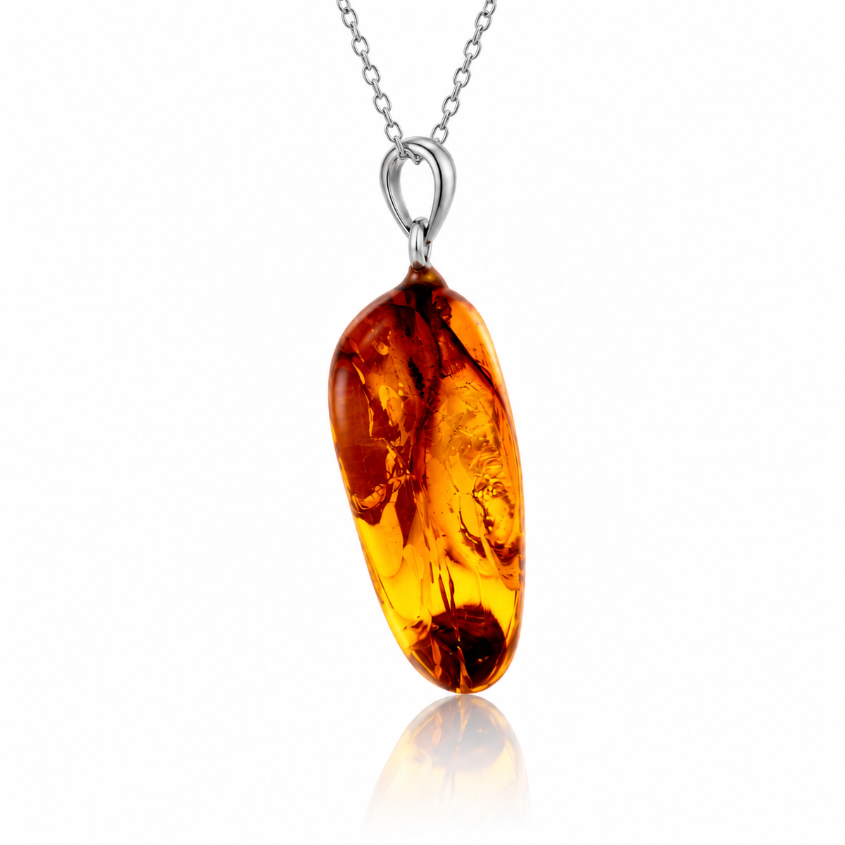 925 Sterling Silver & Genuine Cognac Baltic Amber Exlusive Unique Pendant - C-PD-167